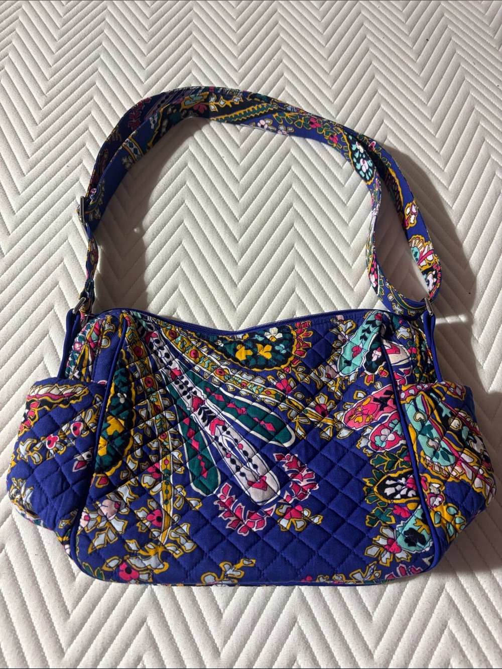 Vera Bradley Quilted Shoulder Bag in Navy with Multicolor Floral Paisley